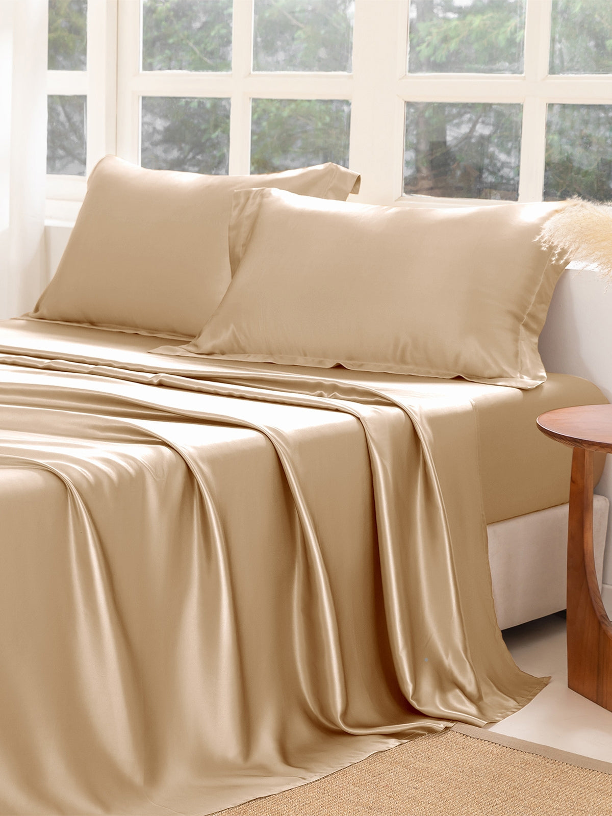 Ensemble de draps en soie supérieur avec taies d'oreiller 3 pièces - 22 momme