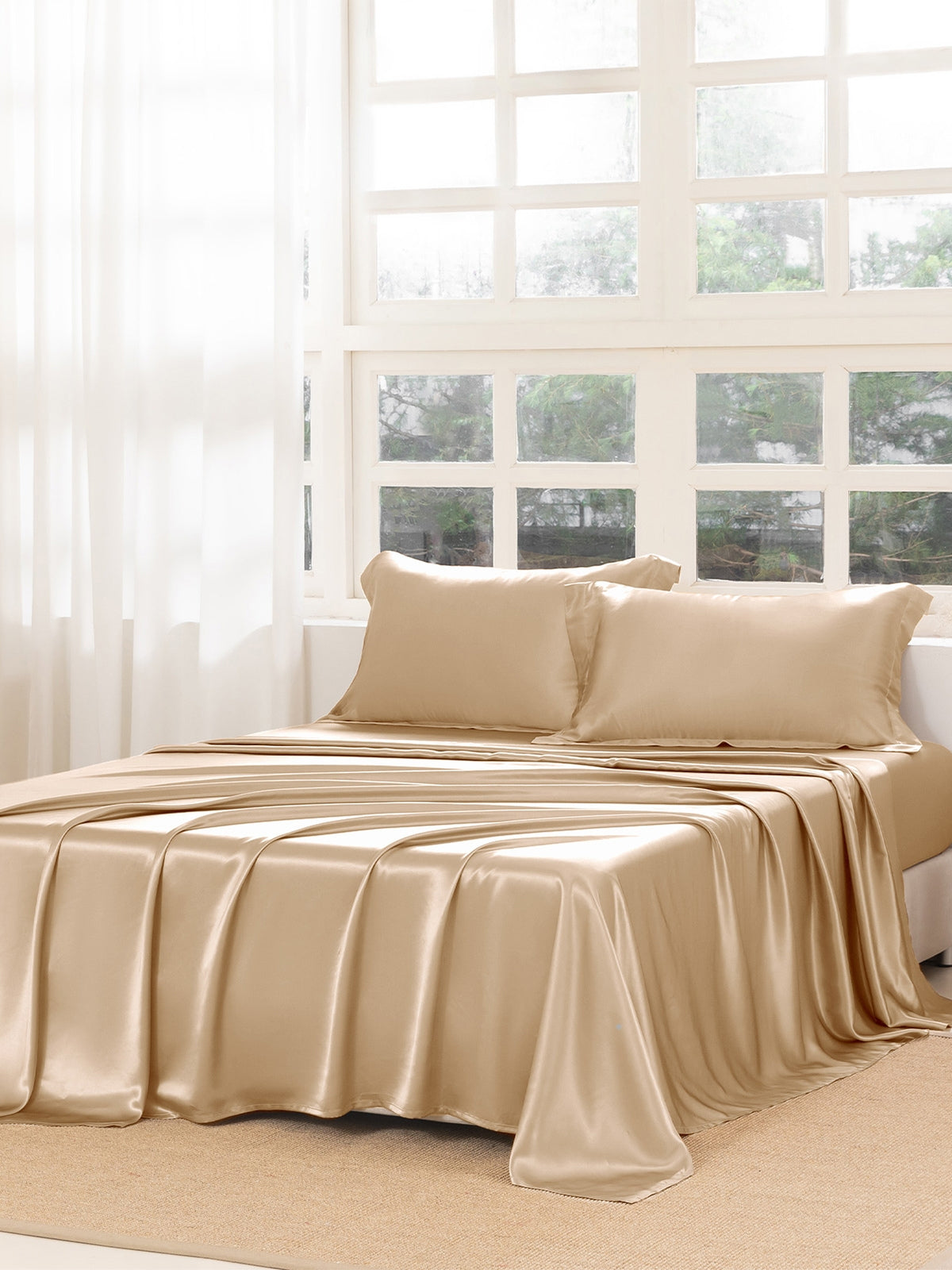 Ensemble de draps en soie supérieur avec taies d'oreiller 3 pièces - 22 momme