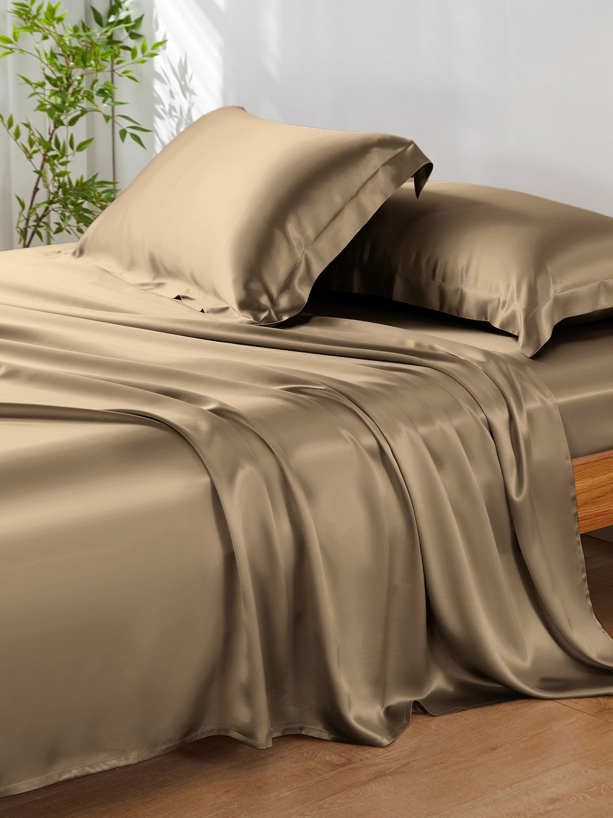 Ensemble de draps en soie supérieur avec taies d'oreiller 4 pièces - 19 momme