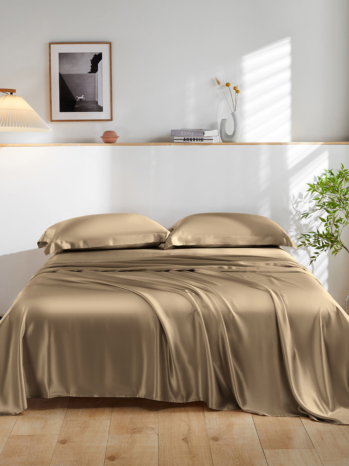 Ensemble de draps en soie supérieur avec taies d'oreiller 4 pièces - 19 momme