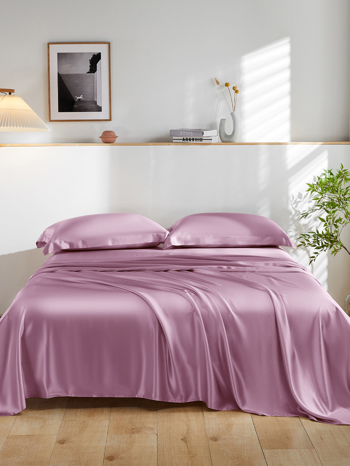 Ensemble de draps en soie supérieur avec taies d'oreiller 4 pièces - 19 momme