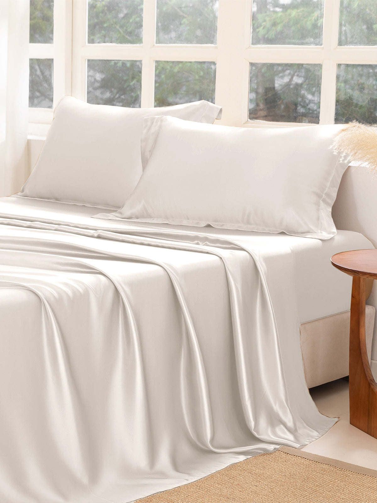 Ensemble de draps en soie supérieur avec taies d'oreiller 3 pièces - 22 momme