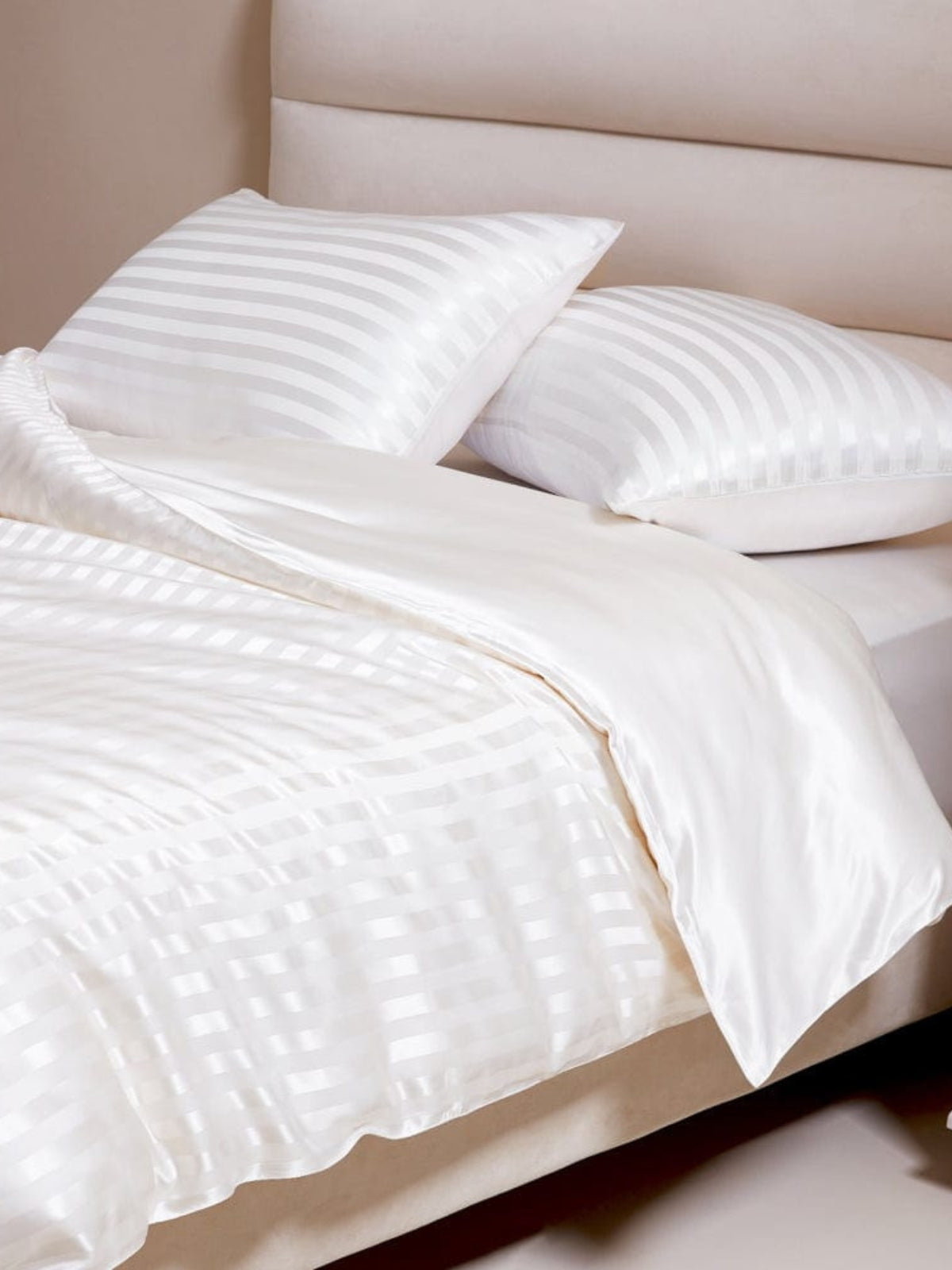 Ensemble de housse de couette en soie rayée 3 pièces - 22 momme