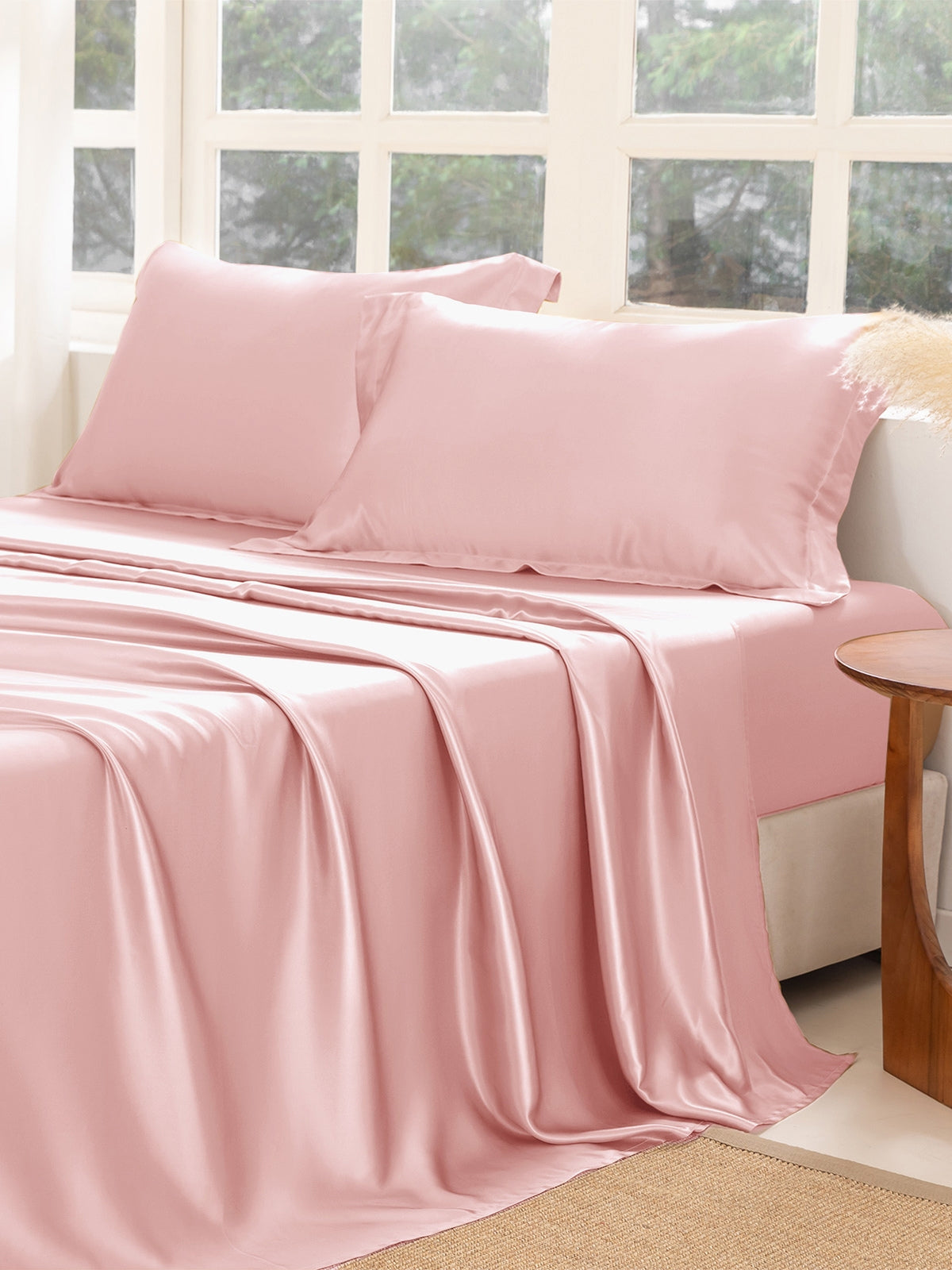 Ensemble de draps en soie supérieur avec taies d'oreiller 3 pièces - 22 momme