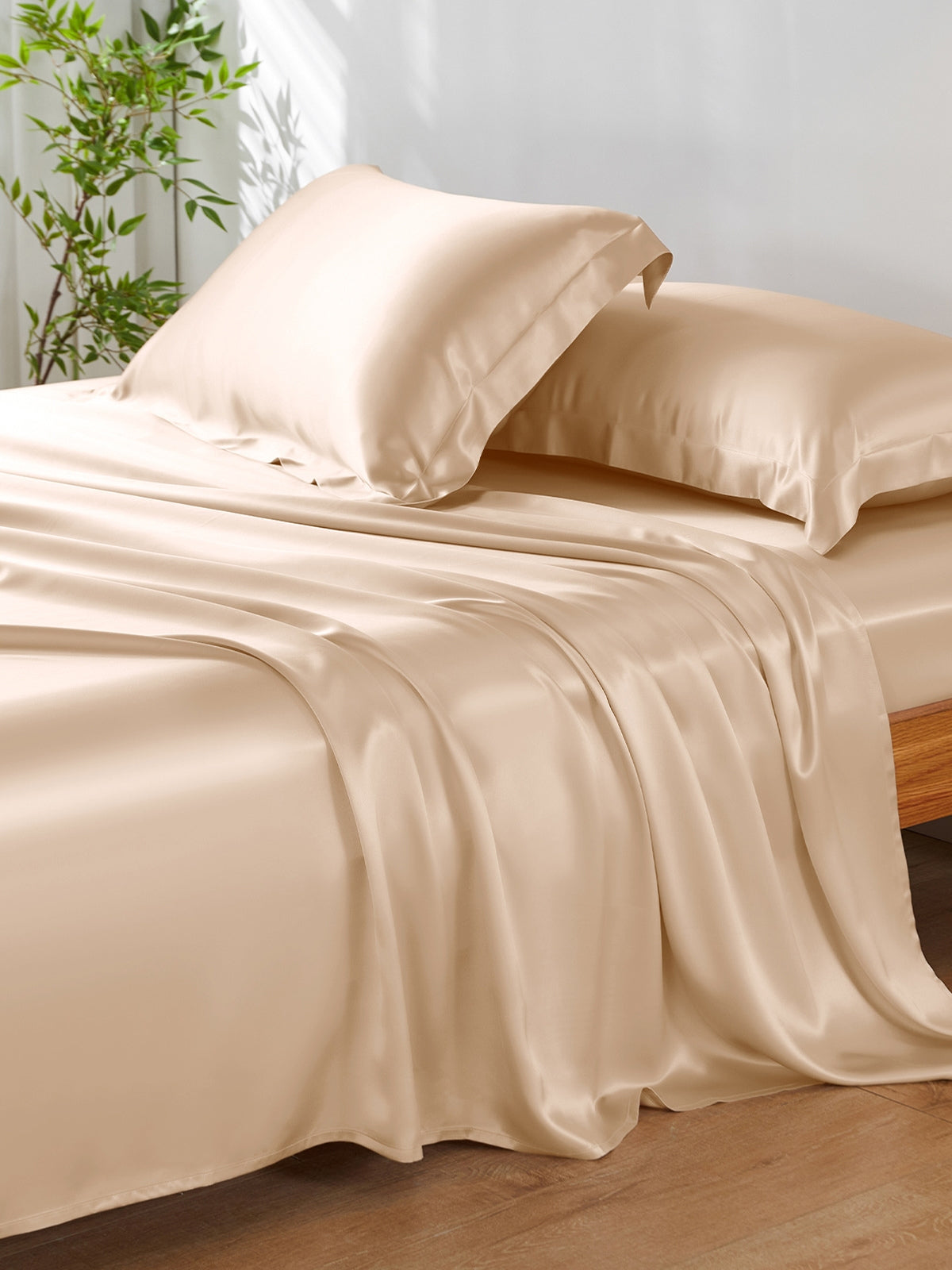 Ensemble de draps en soie supérieur avec taies d'oreiller 4 pièces - 19 momme