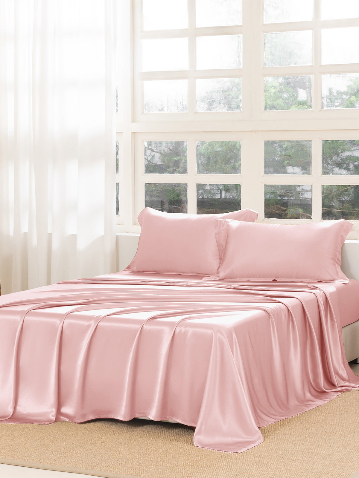 Ensemble de draps en soie supérieur avec taies d'oreiller 3 pièces - 22 momme