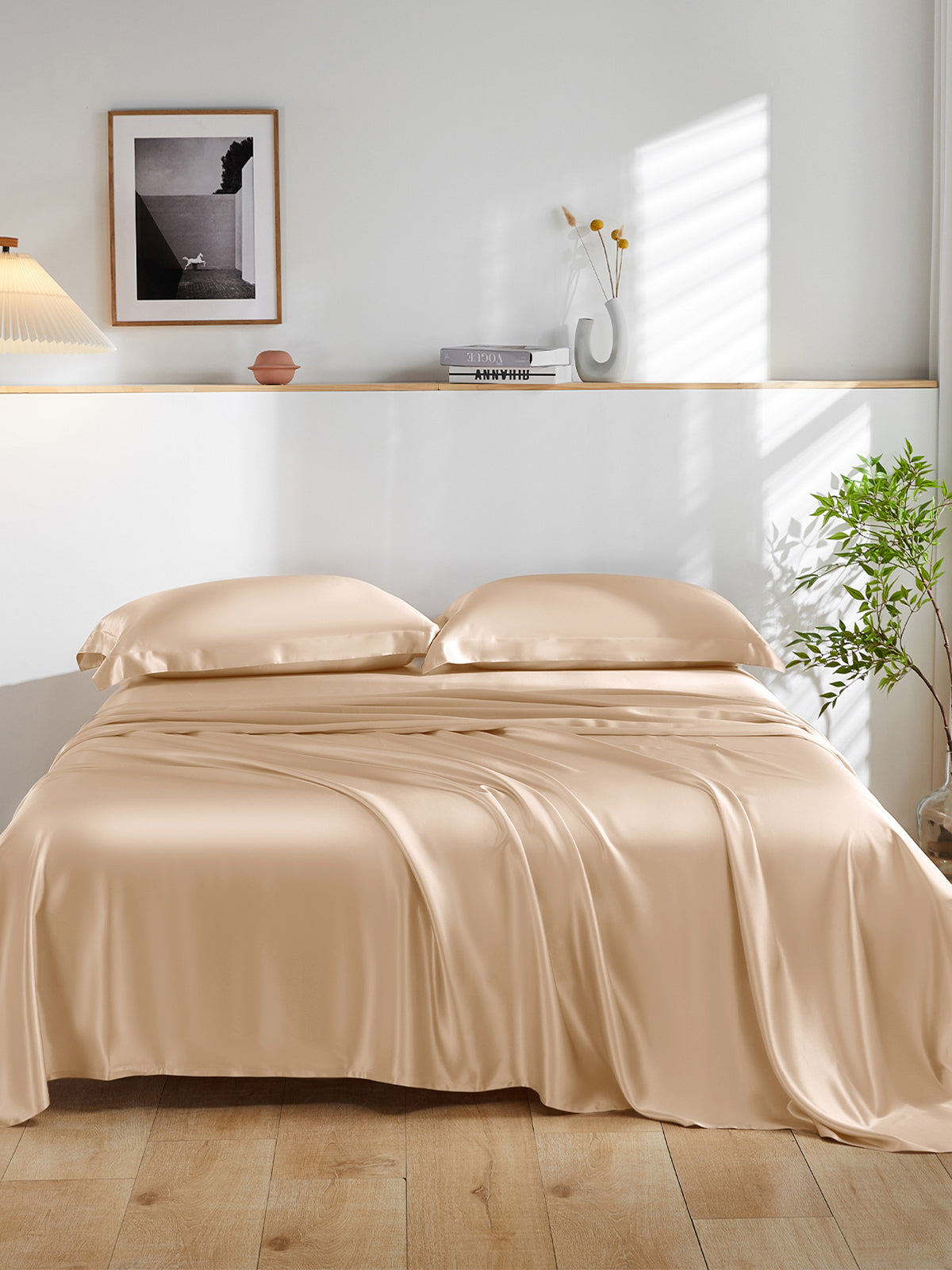 Ensemble de draps en soie supérieur avec taies d'oreiller 4 pièces - 19 momme