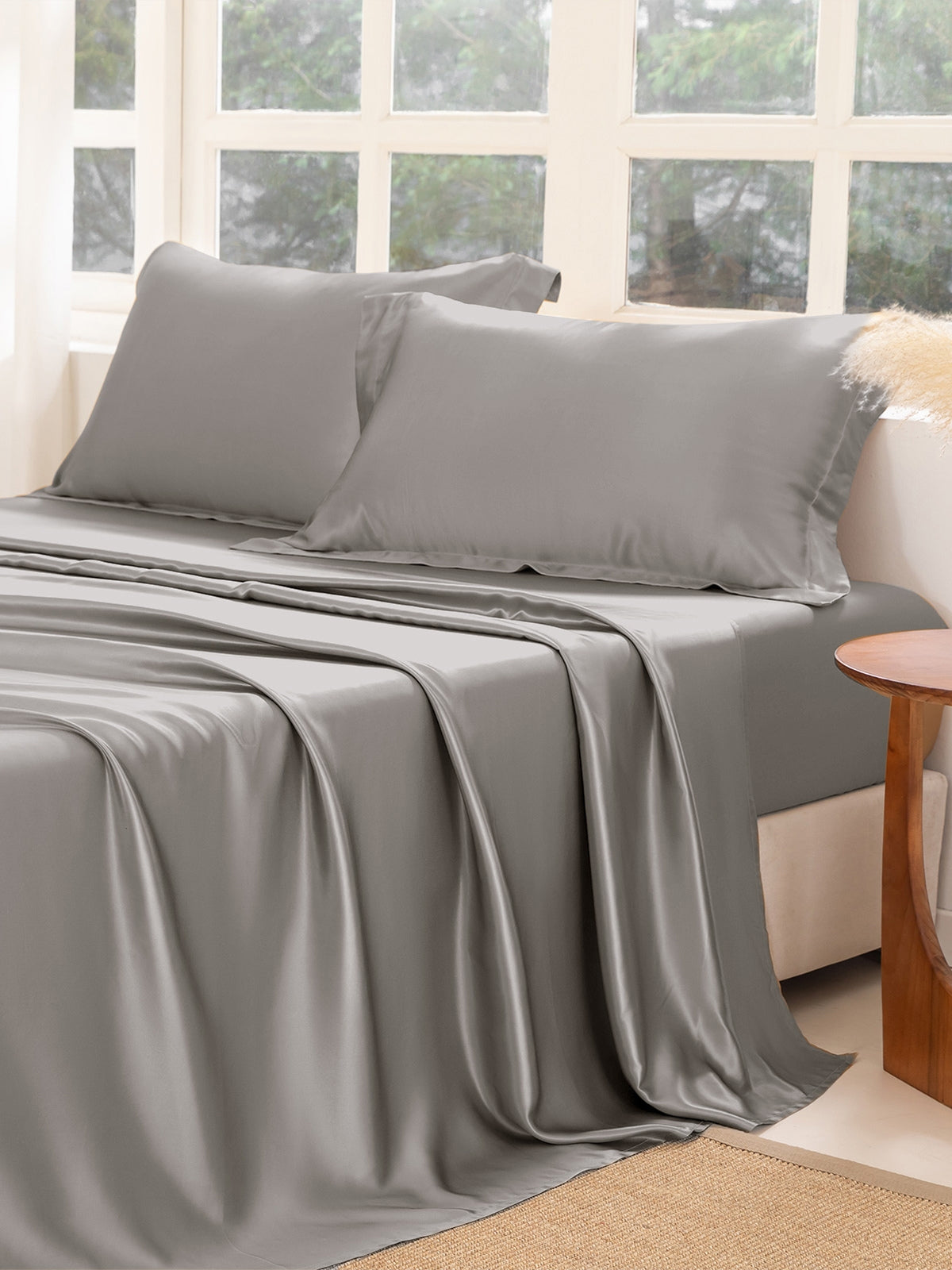 Ensemble de draps en soie supérieur avec taies d'oreiller 3 pièces - 22 momme
