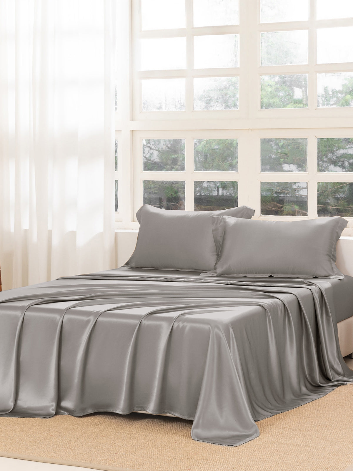 Ensemble de draps en soie supérieur avec taies d'oreiller 3 pièces - 22 momme
