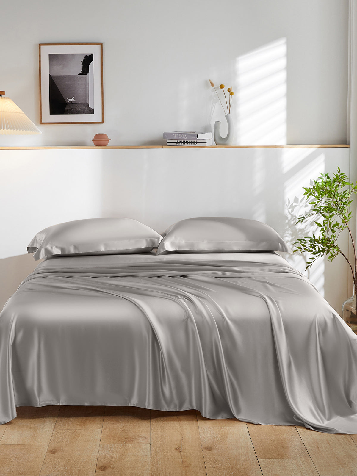 Ensemble de draps en soie supérieur avec taies d'oreiller 4 pièces - 19 momme