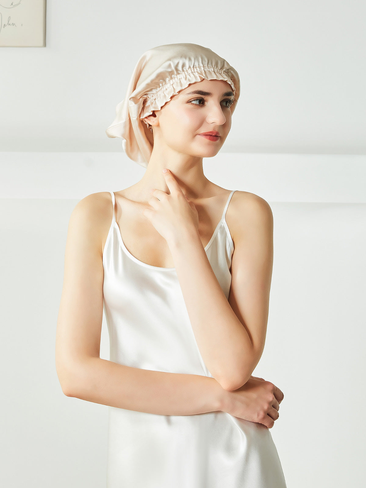Bonnet de nuit en soie pour cheveux courts