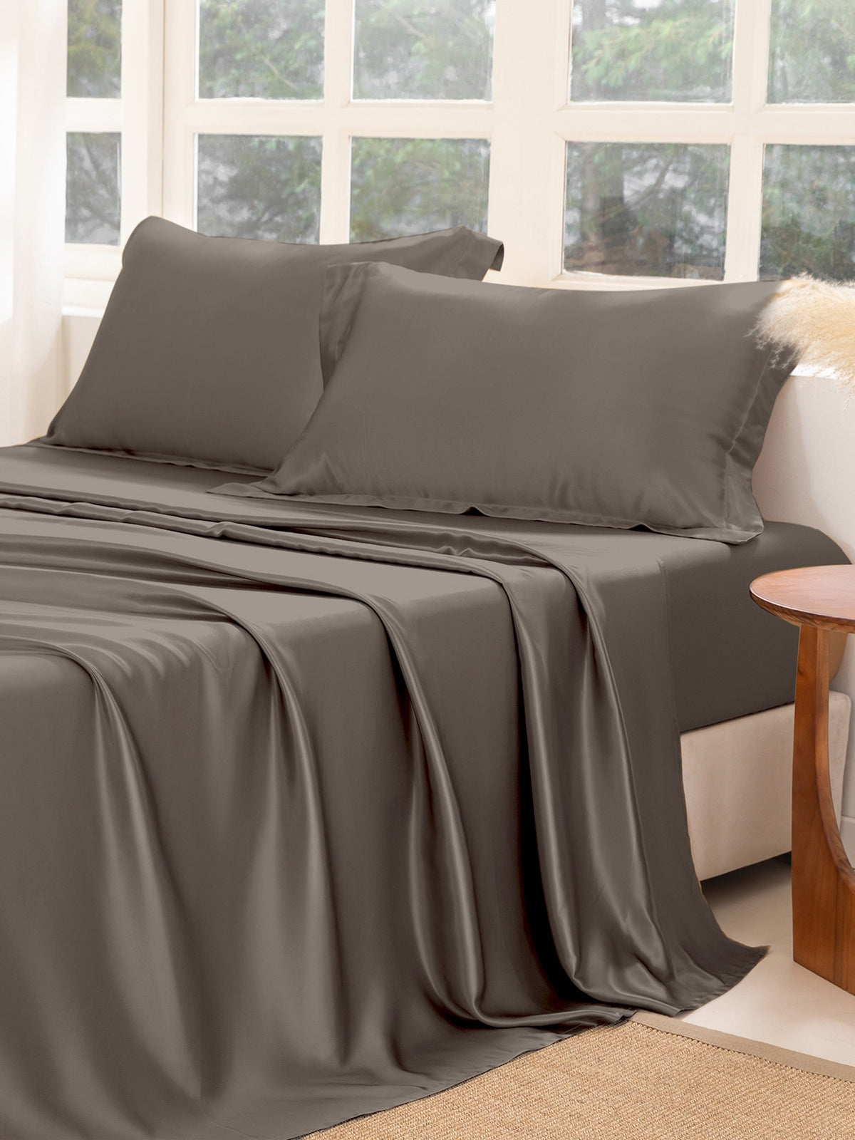Ensemble de draps en soie supérieur avec taies d'oreiller 3 pièces - 22 momme