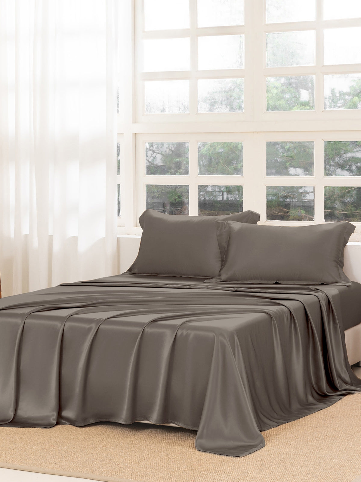 Ensemble de draps en soie supérieur avec taies d'oreiller 3 pièces - 22 momme