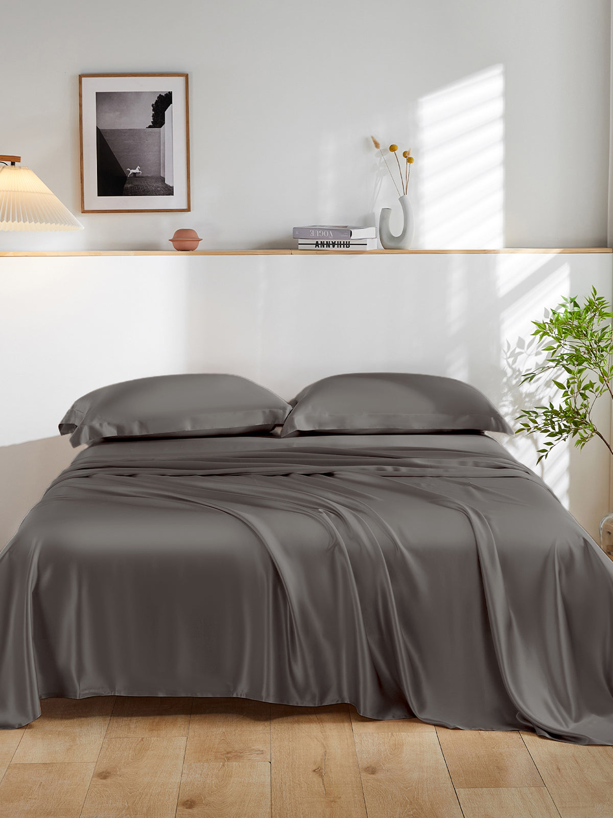 Ensemble de draps en soie supérieur avec taies d'oreiller 4 pièces - 19 momme