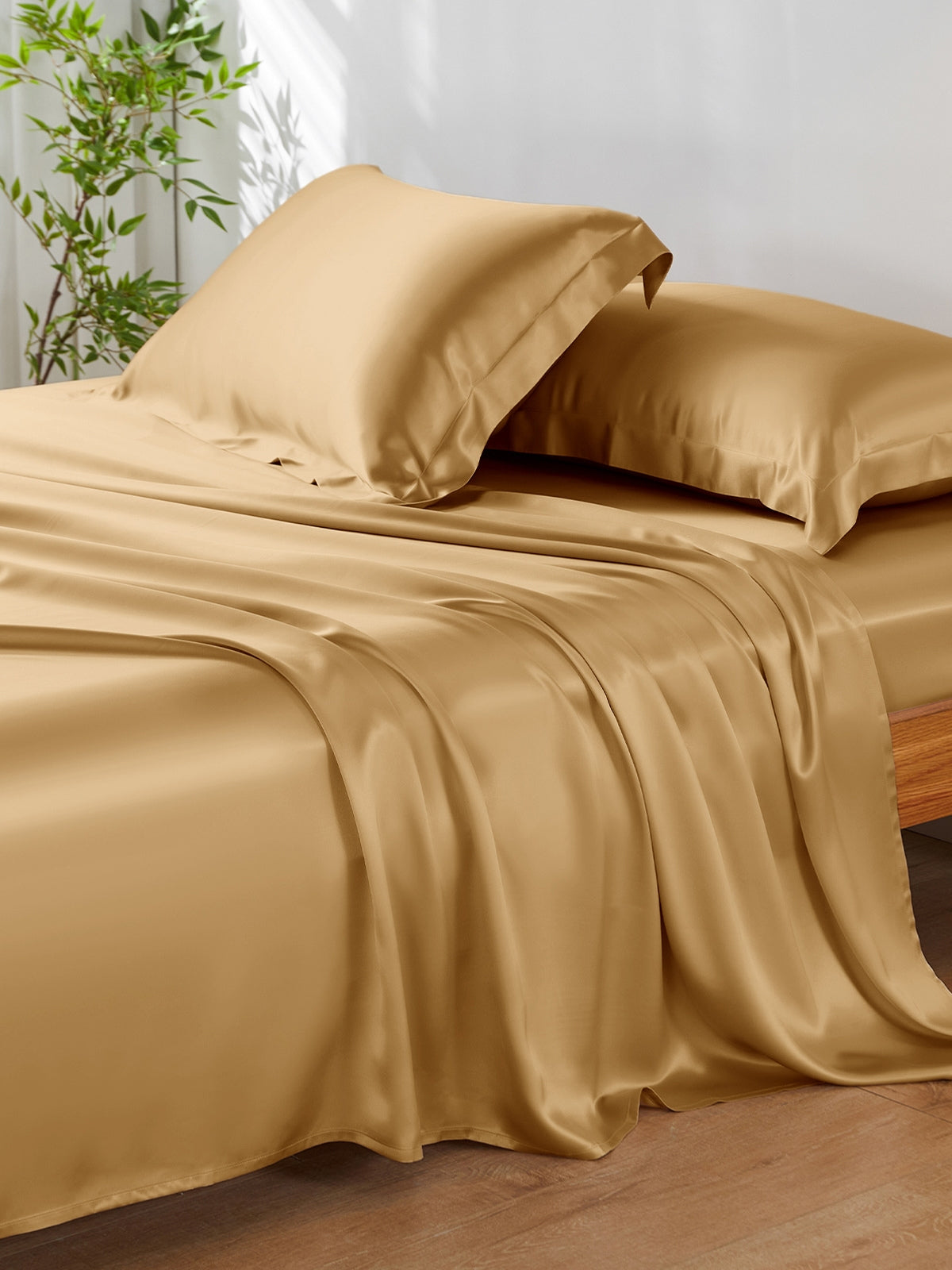 Ensemble de draps en soie supérieur avec taies d'oreiller 4 pièces - 19 momme