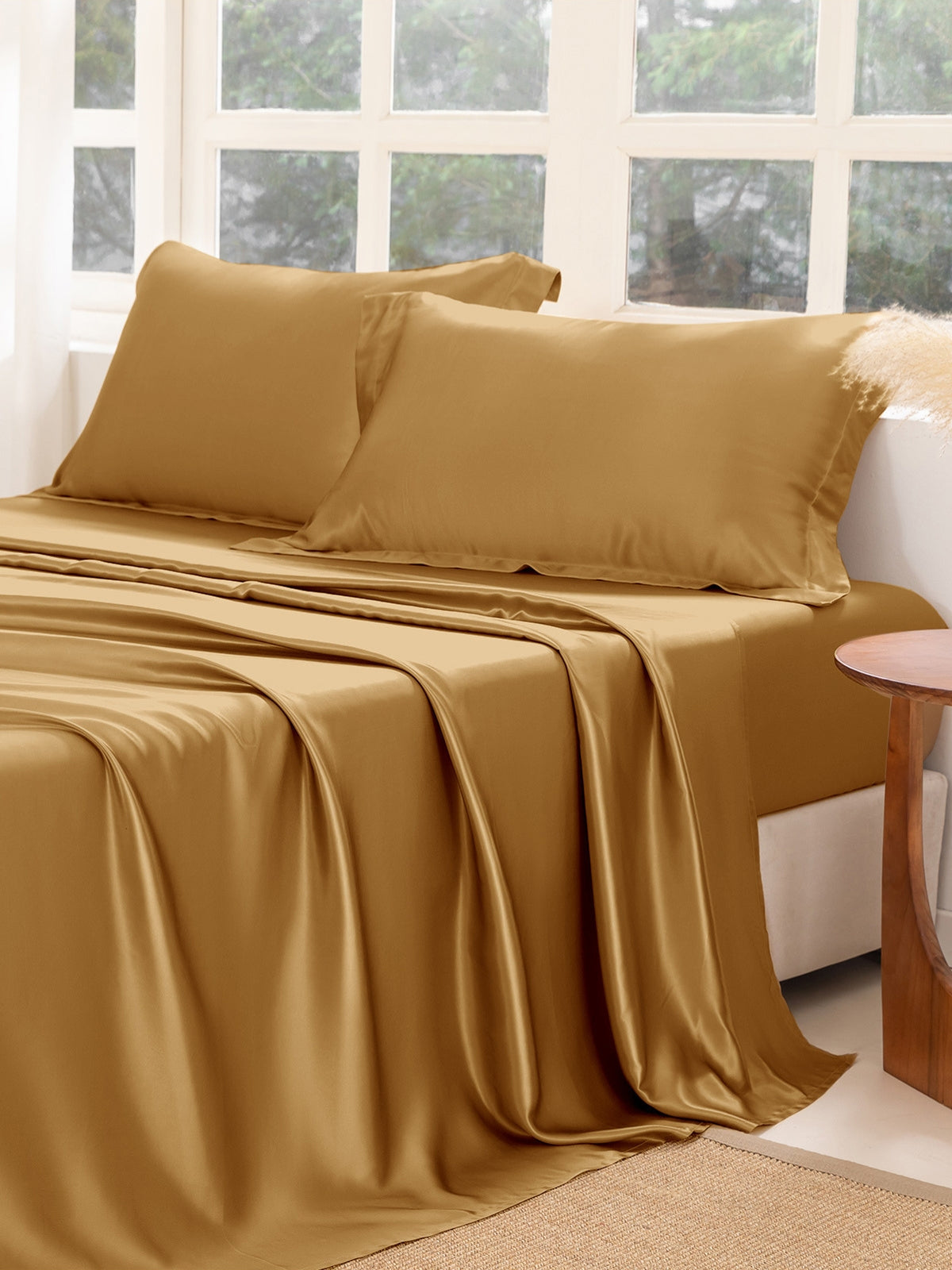Ensemble de draps en soie supérieur avec taies d'oreiller 3 pièces - 22 momme