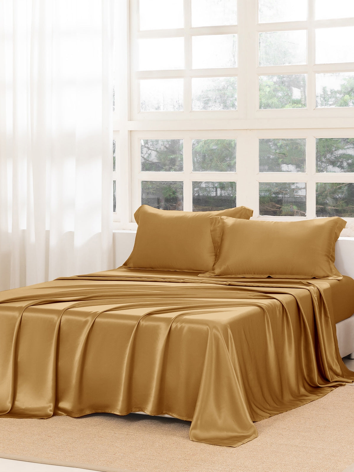 Ensemble de draps en soie supérieur avec taies d'oreiller 3 pièces - 22 momme