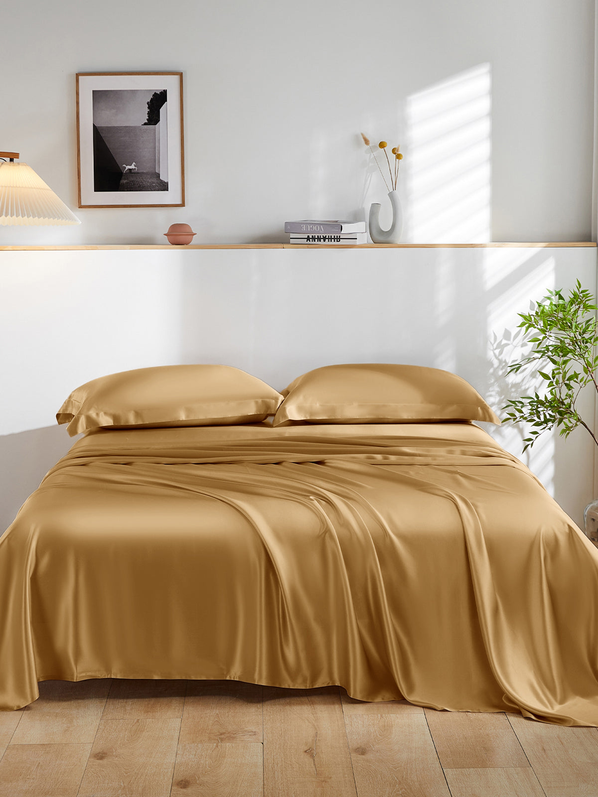 Ensemble de draps en soie supérieur avec taies d'oreiller 4 pièces - 19 momme