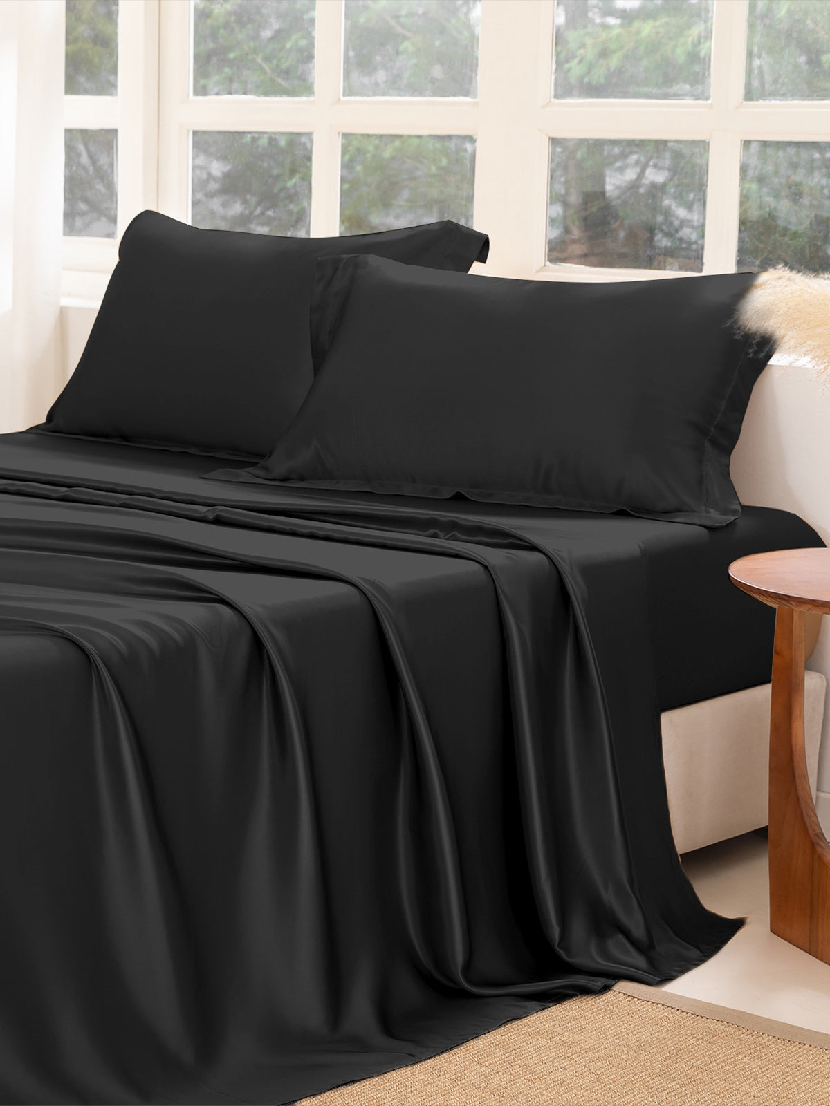 Ensemble de draps en soie supérieur avec taies d'oreiller 3 pièces - 22 momme