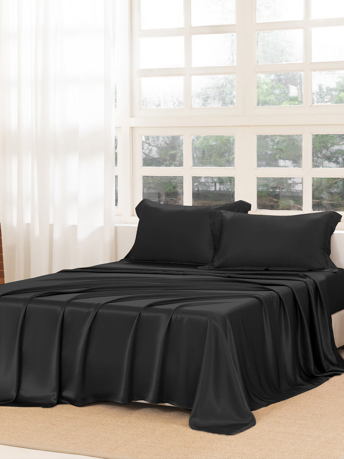 Ensemble de draps en soie supérieur avec taies d'oreiller 3 pièces - 22 momme