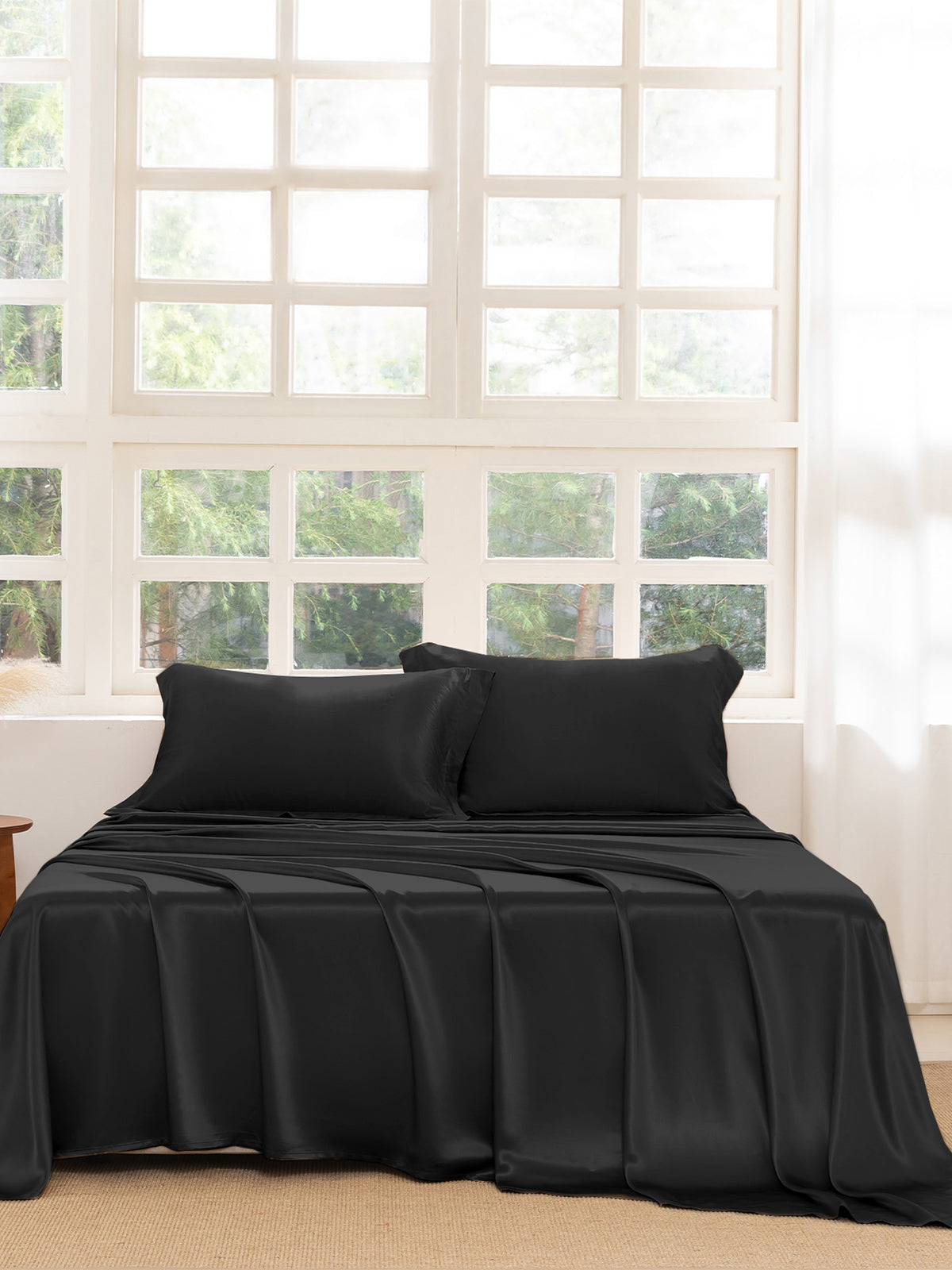 Ensemble de draps en soie supérieur avec taies d'oreiller 3 pièces - 22 momme