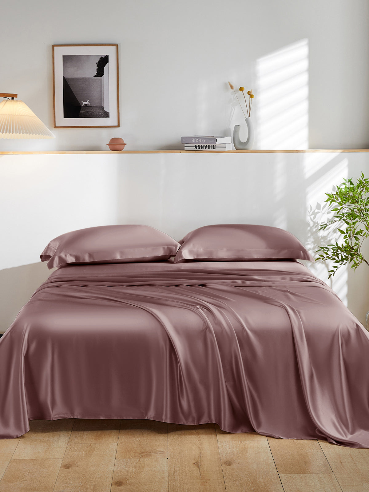 Ensemble de draps en soie supérieur avec taies d'oreiller 4 pièces - 19 momme