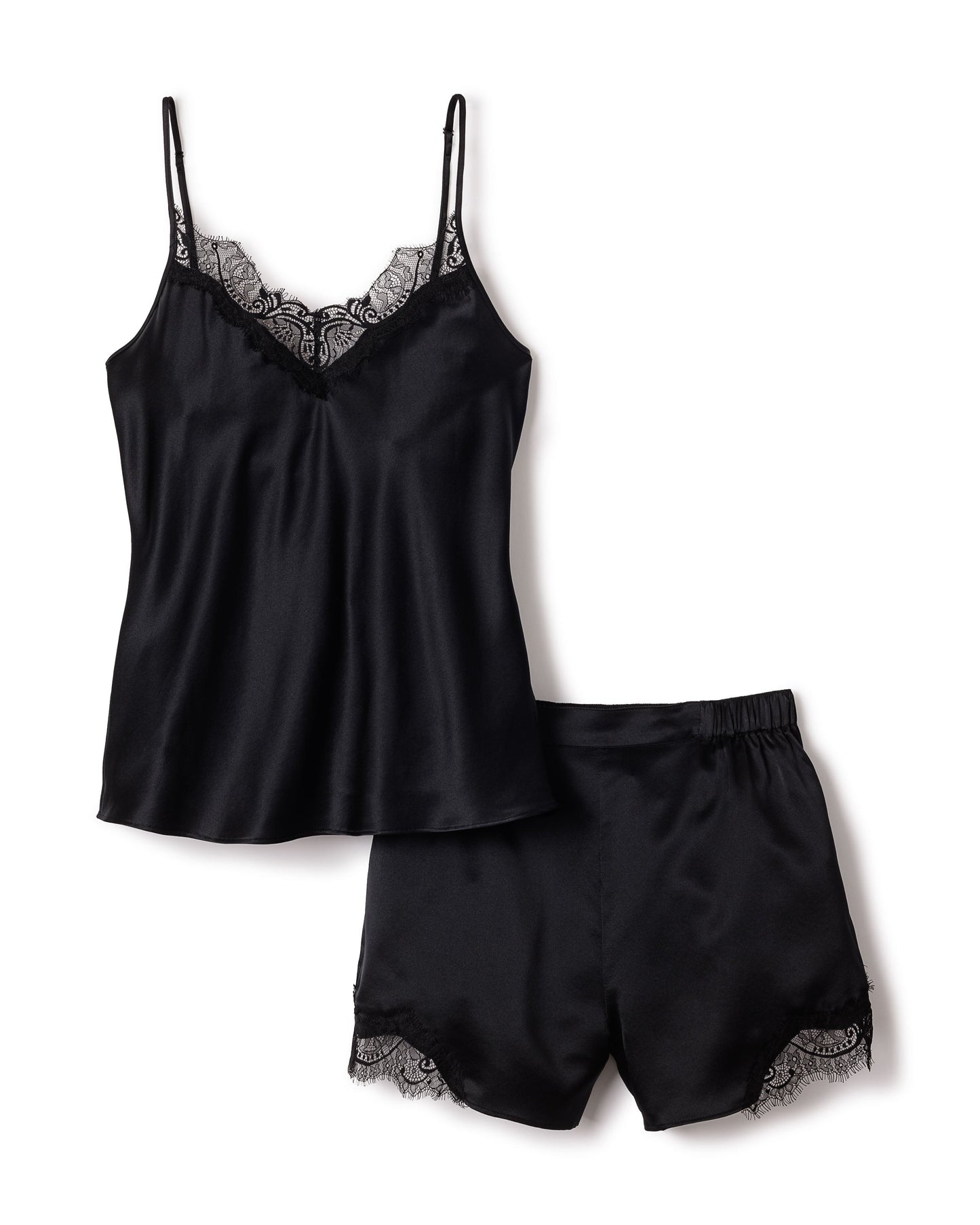 Ensemble court à bretelles en dentelle de soie noire