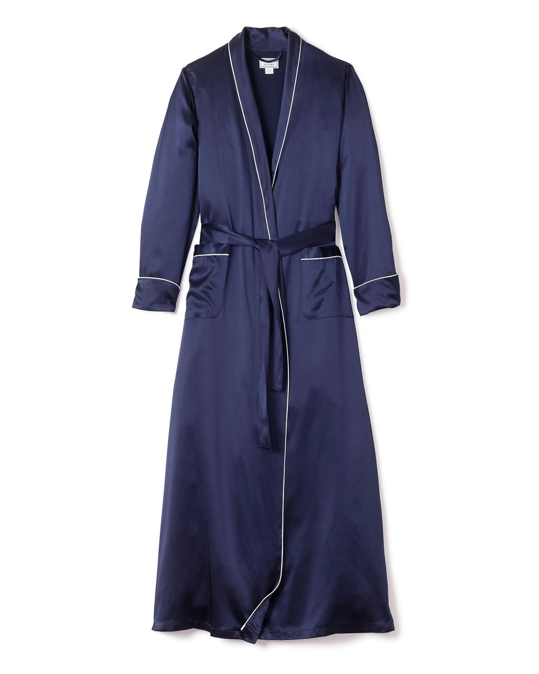 Robe longue en soie bleu marine