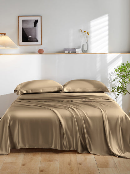 Ensemble de draps en soie supérieur avec taies d'oreiller 4 pièces - 19 momme