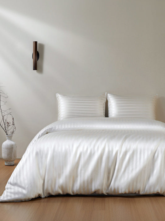 Ensemble de housse de couette en soie rayée 4 pièces - 22 momme