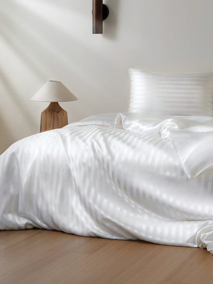 Ensemble de housse de couette en soie rayée 4 pièces - 22 momme