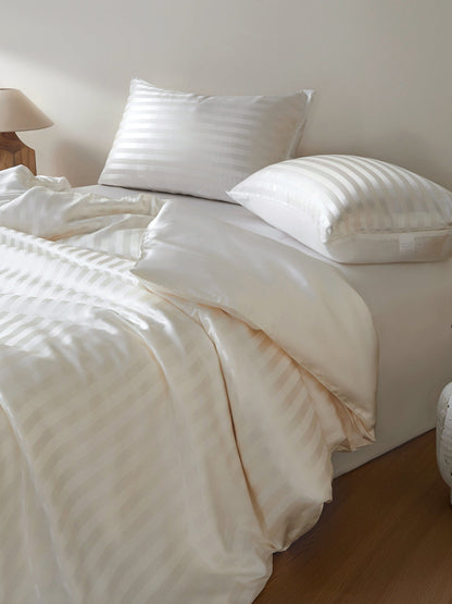 Ensemble de housse de couette en soie rayée 4 pièces - 22 momme