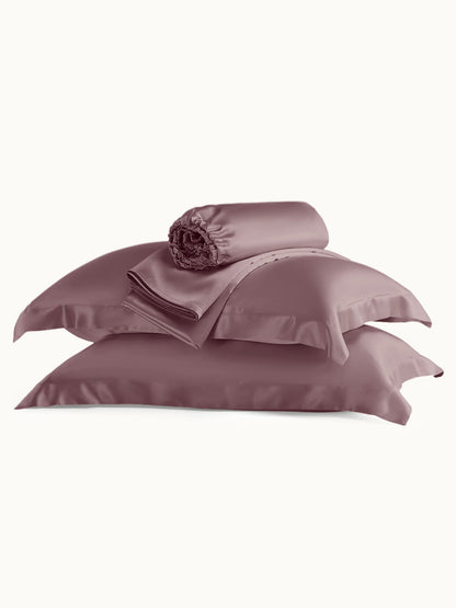 Ensemble de draps en soie supérieur avec taies d'oreiller 4 pièces - 19 momme
