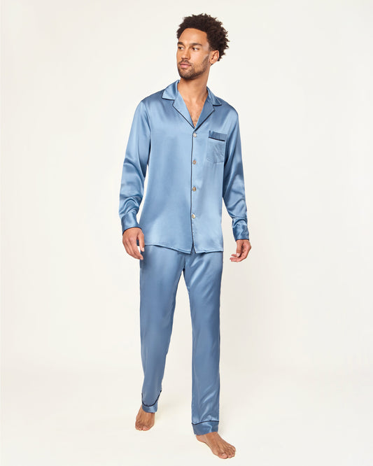 Ensemble de pyjama en soie bleu mystique