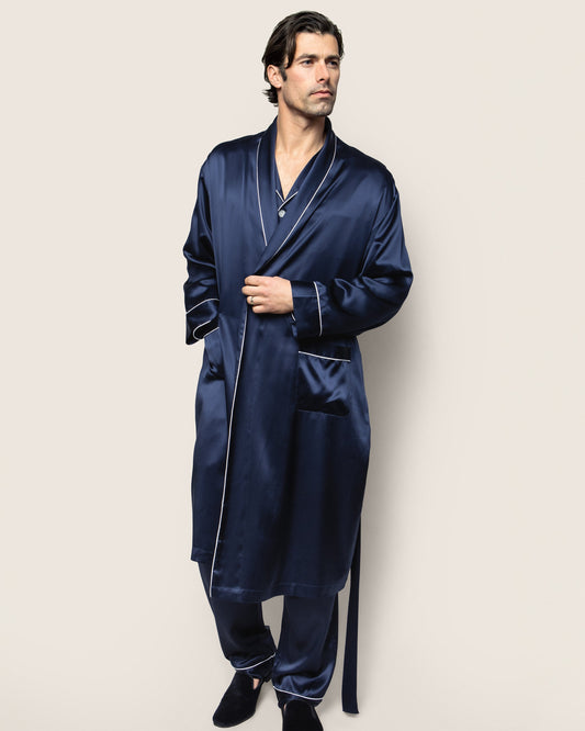 Robe longue en soie bleu marine