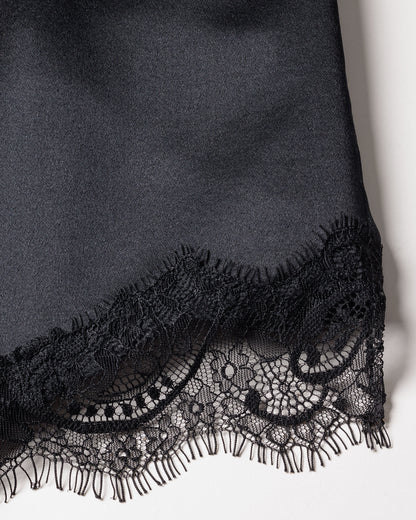 Ensemble court à bretelles en dentelle de soie noire