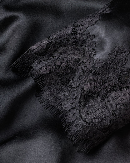 Robe de chambre en dentelle de soie noire