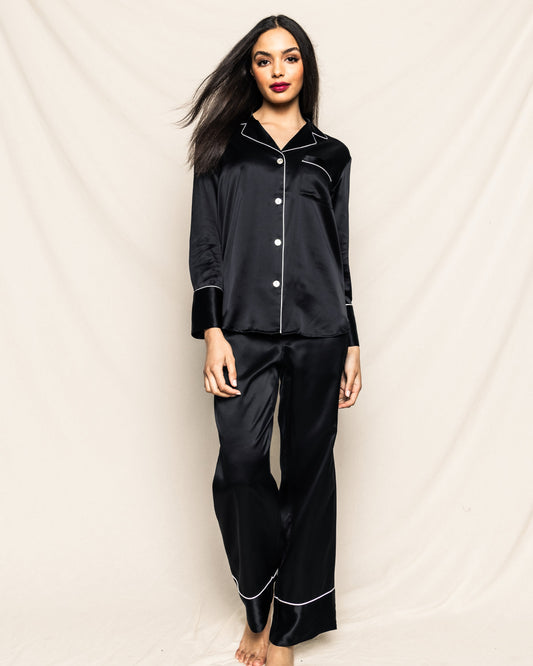 Ensemble de pyjama long en soie noire