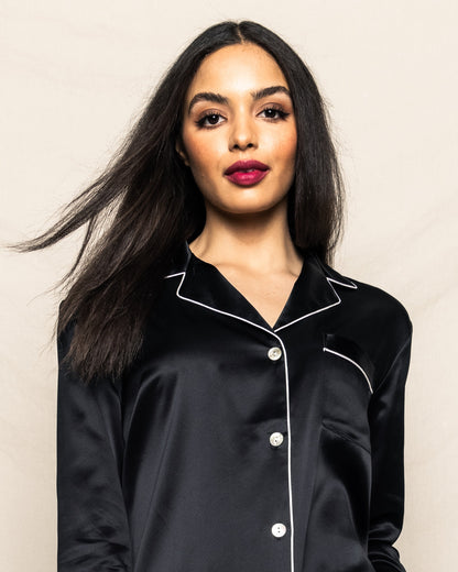Ensemble de pyjama long en soie noire