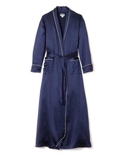 Robe longue en soie bleu marine