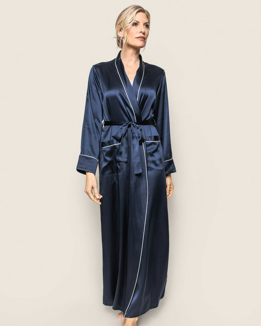 Robe longue en soie bleu marine