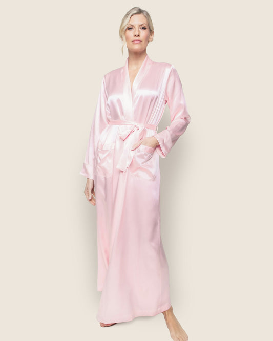 Robe longue en soie rose